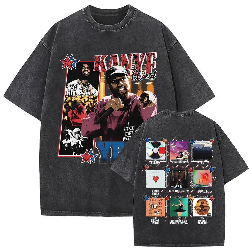 

Washed Vintage Rapper Kanye West Album Cover Graphic T-shirt Men Hip Hop Fashion Pop Music T-shirts Male Retro Oversized T Shirt