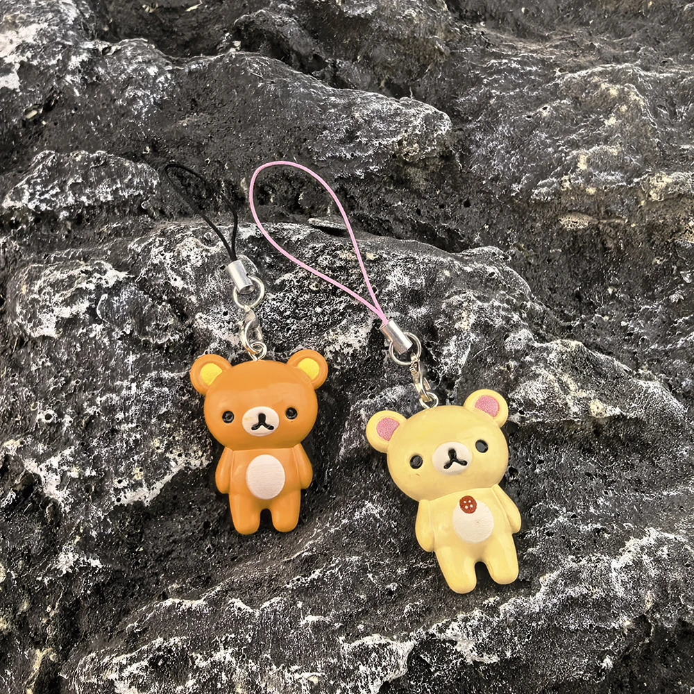 Cute Rilakkuma Doll Matching Phone Charms Y2K Handmade Easy Bear Hanging Chain Kawaii Mobile Pendant Cardbook Backpack Keychain