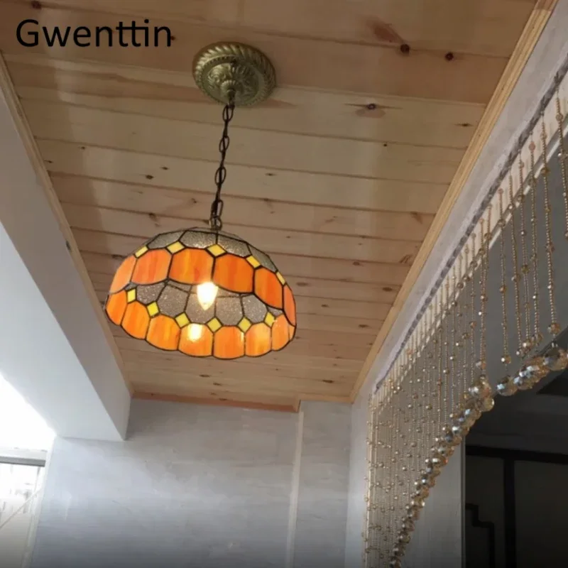 Imagem -06 - Lâmpada Tiffany de Vidro Manchado Luminária Suspensa Quadrada com Diamante para Sala de Jantar Quarto Decoração de Casa Mediterrânea