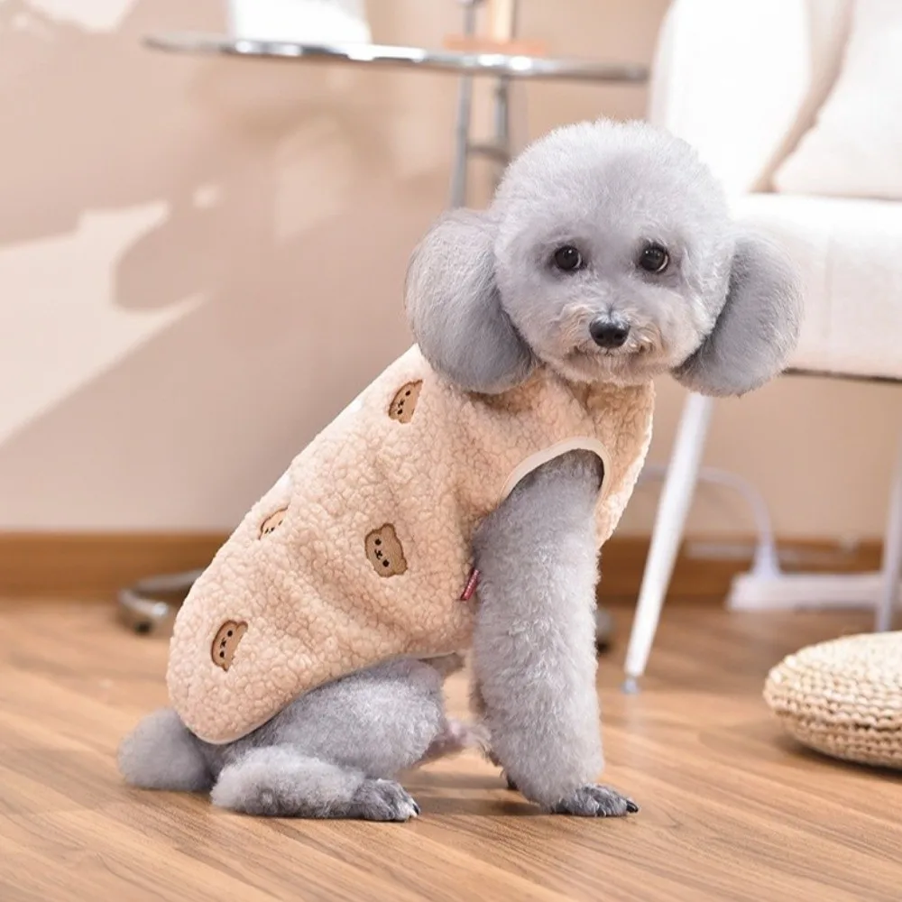 

High Quality Bear Strawberry Embroidered Puppy Clothes Cold Proof Windproof Warm Vest Soft Pet Vest Autumn Winter
