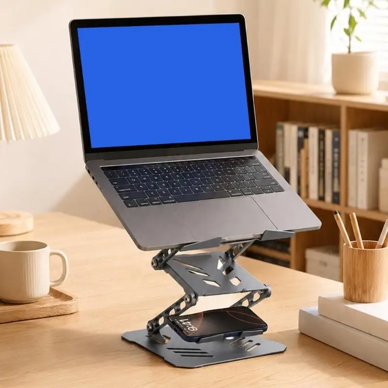 Home Office Laptop Holder, Collapsible Desk Stand with Metal Frame, Tray Design, and Screen Lift for Daily Use D2RC