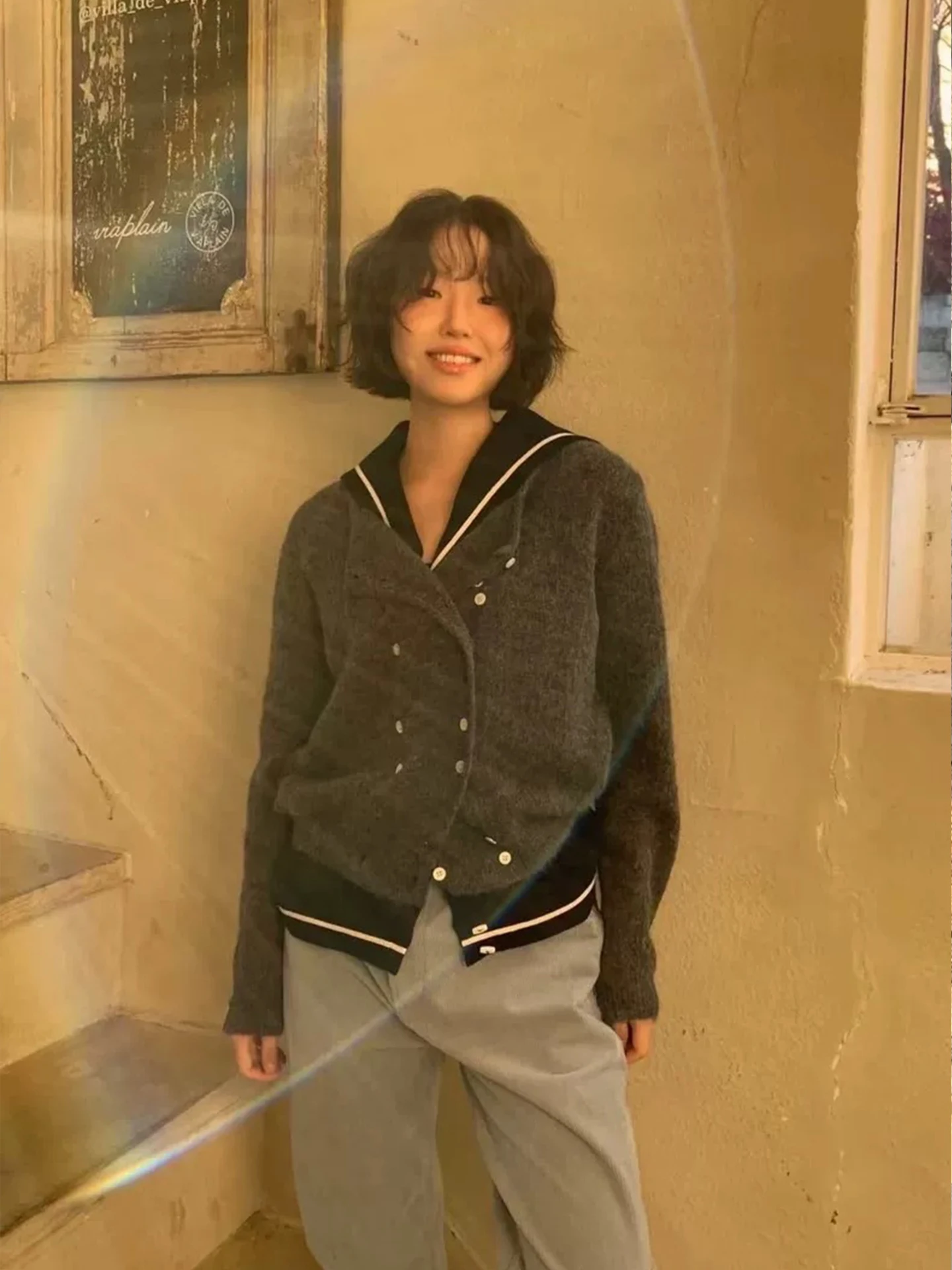 MOSA-cárdigan abierto de punto con botones de doble fila para mujer, suéter cálido con capas holgadas, Top informal, corte holgado, uso diario