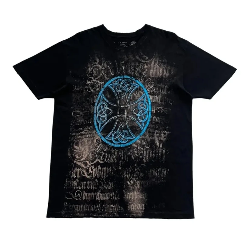 

Y2K Affliction Gothic Skull Graphic Tee Men America Distressed Rock T Shirt Retro Streetwear Summer Casual Top