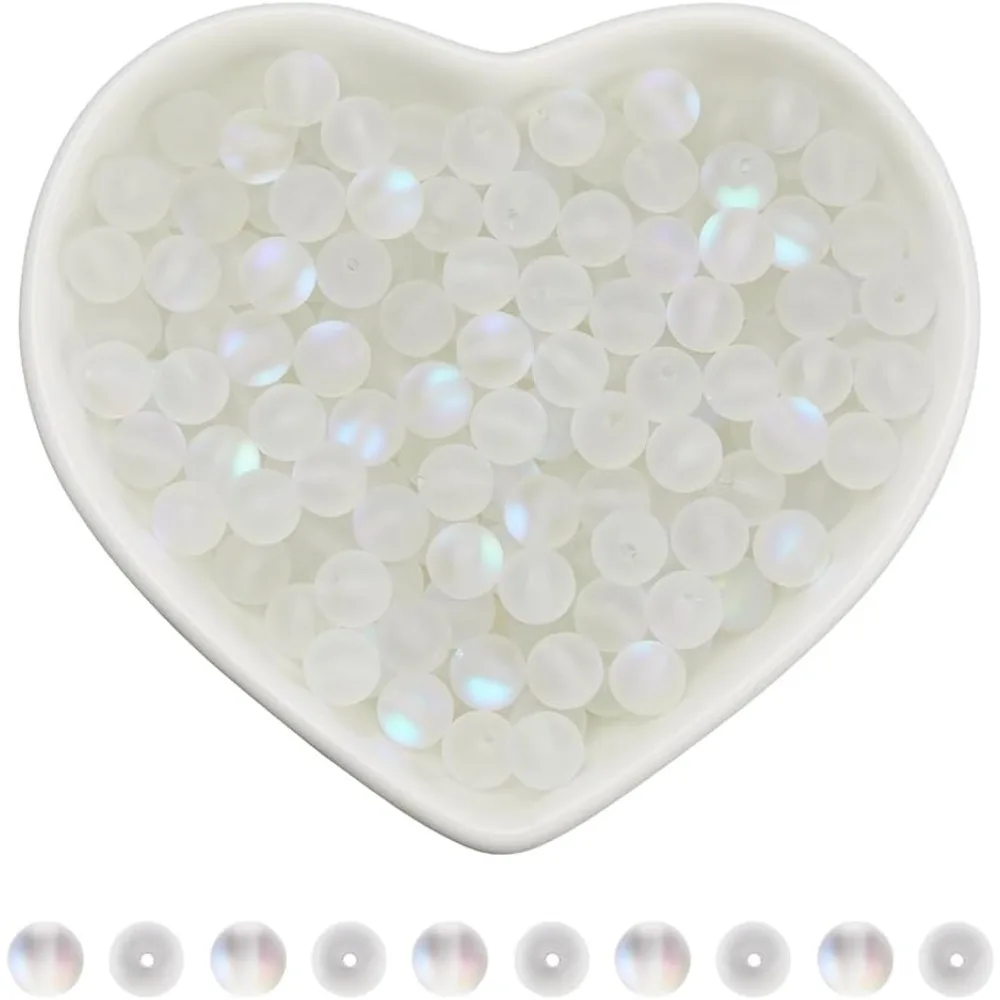200pcs Moonstone Glass Beads 6mm Round Clear Glass Beads Glass Clear Transparent Glasses Mermaid Bead Bulk