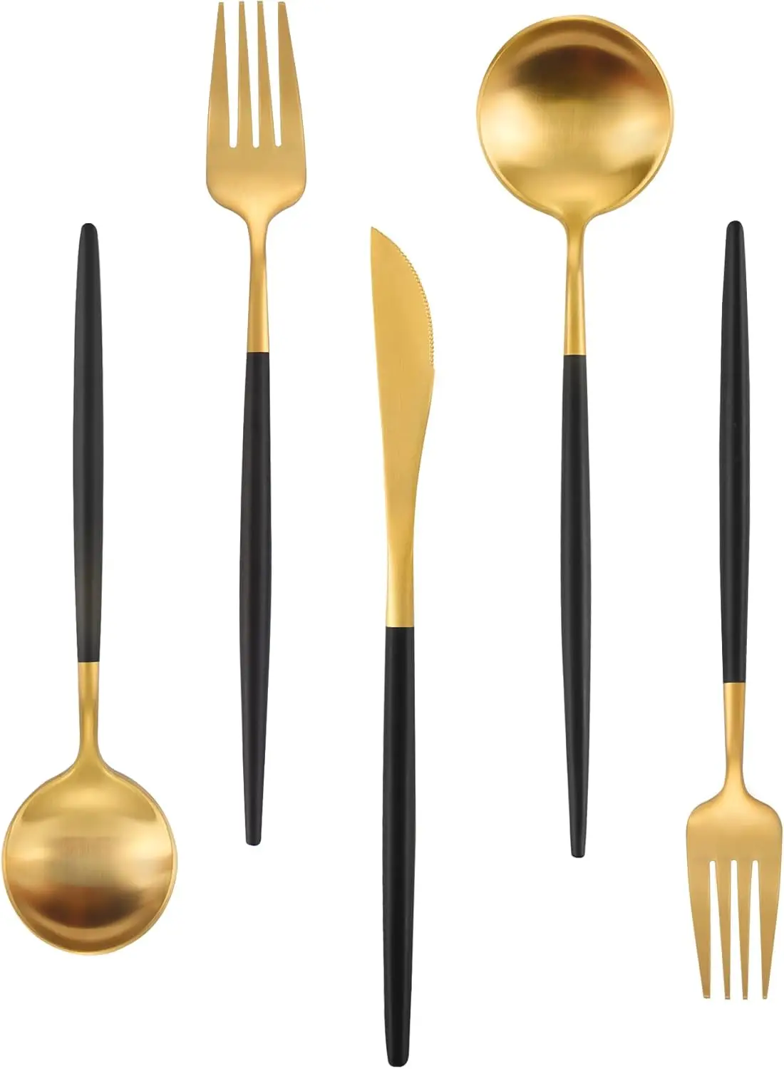 

Matte Gold Silverware Set with Black Handle, 40-Piece Stainless Steel Flatware for 8, Dishwasher Safe Kitchen Utensils