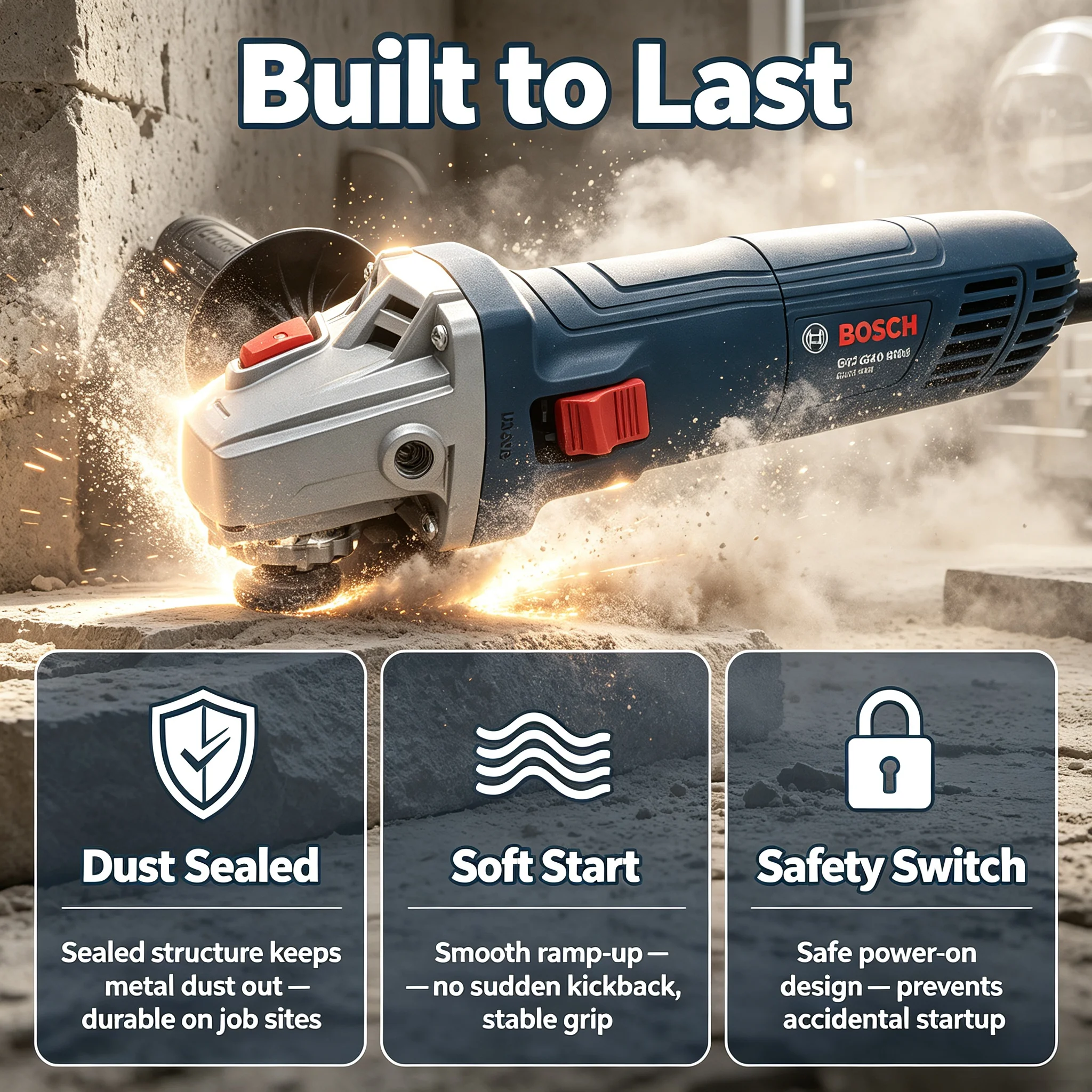 BOSCH GWS 800 Corded Angle Grinder, 800W 12000RPM 100mm Disc Slide Switch for Metal & Stone Cutting and Grinding