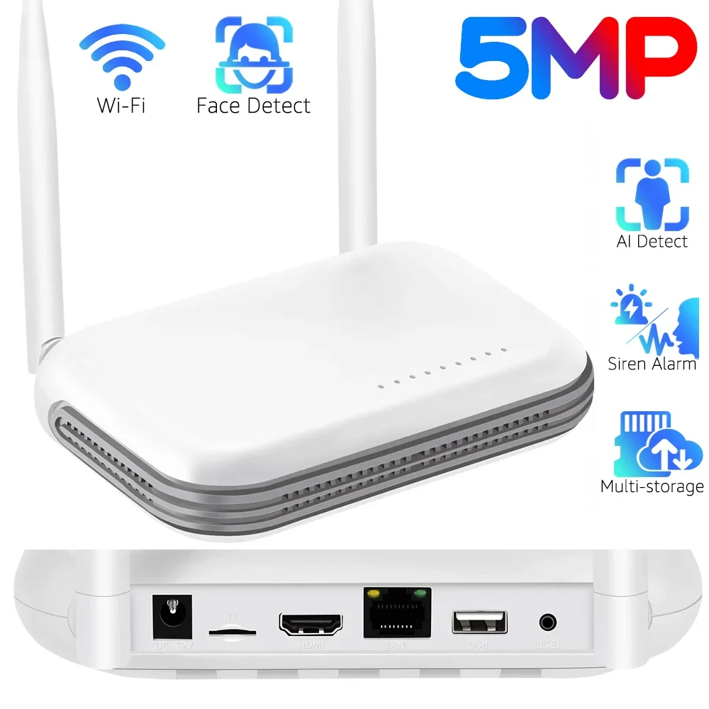 Wi-Fi NVR Mini 4CH 5MP/8CH 3MP H.265 Onvif XMeye Сетевой видеорегистратор для беспроводной системы безопасности Слот для TF-карты Обнаружение лиц