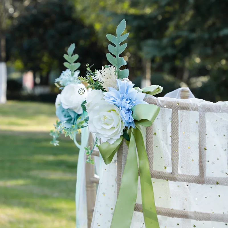 

Wedding Party Chair Back Flower Simulation Bouquet Rustic Outdoor Wedding Chair Decoration Happy Mr And Mrs Love Weeding Party