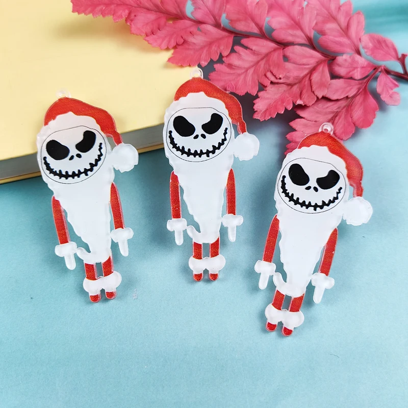 JeQue 10pcs Halloween Skull Santa Claus Magic Printed Acrylic Charm Pendant Earrings Necklace Keychain DIY Jewelry Making