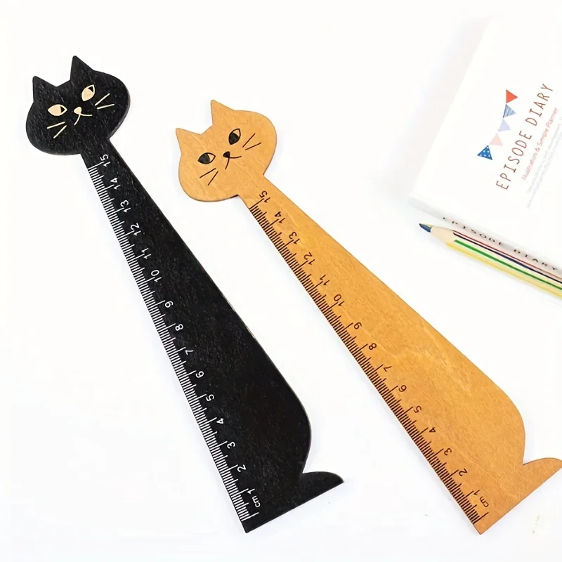 Cute Cat-Shaped Wooden Ruler - Perfect for , Home, and Office Stationery!