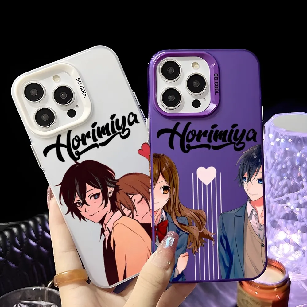 

Cartoon H-Horimiya Phone Case For iPhone 16 15 14 13 12 11 Pro Max Black Matte Multicolor Laser Metallic Aurora Cover
