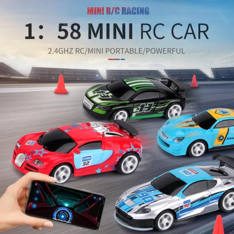 1:58 Mini carro de corrida R/C, controle de APP Bluetooth para celular, Driftting 2.4GHZ High Speed Race Portable Powerful Motor Driving Toy