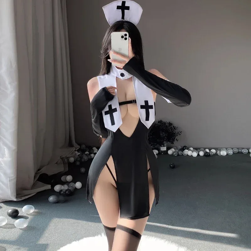 Nonne Uniform Versuchung Cosplay Nonne Kleid Halloween Kostüme Coss Anime Spiel Kleidung Sexy Dessous Nonnen Kostüm Rollenspiel