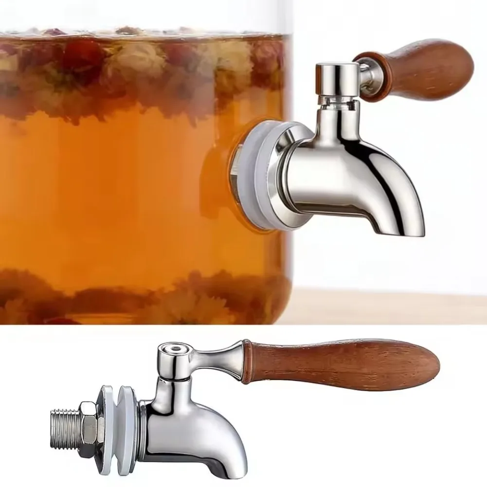 304 Stainless Steel Wine Barrel Faucet Wood Handle 16mm Size Beverage Dispenser Easy Install Water Holder Valve Bar Equipment