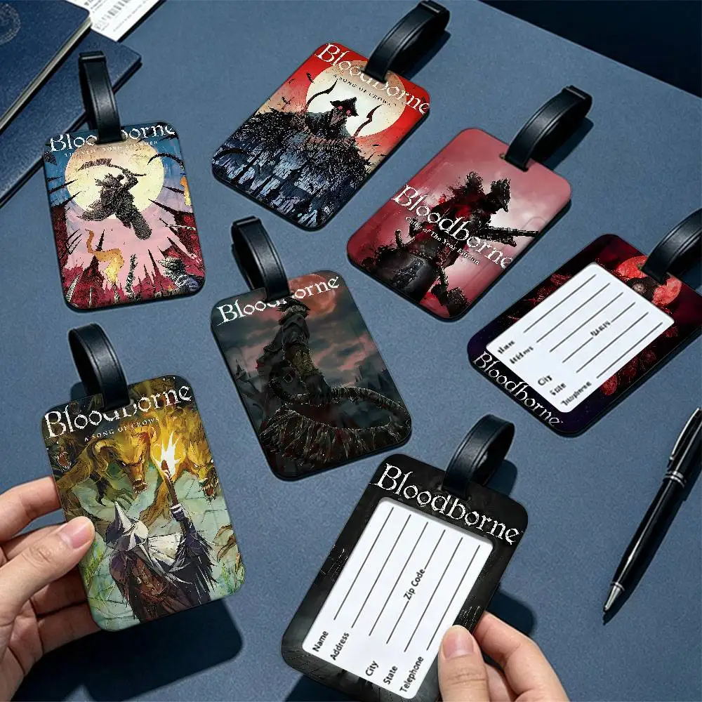 retro Gaming B-Blood-borne classic Lightweight Anti lost PVC Luggage Tag Removable Info Card Sleeve Backpack Travel Accessory