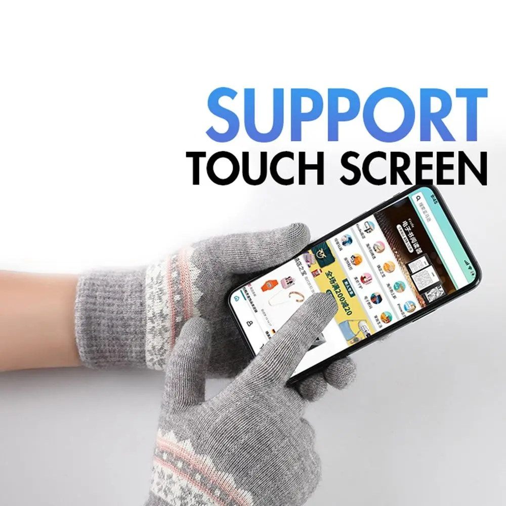 Snowflake Pattern Jacquard Autumn And Winter Velvet Wool Mittens Female Gloves Knitted Cashmere Gloves Touch Screen Gloves