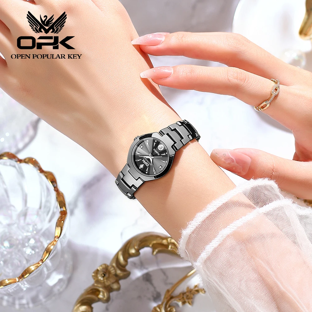 OPK Women\'s Watches Fashion Popular Waterproof Luminous Calendar Stainless Steel Strap Quartz Wristwatch Original Authentication