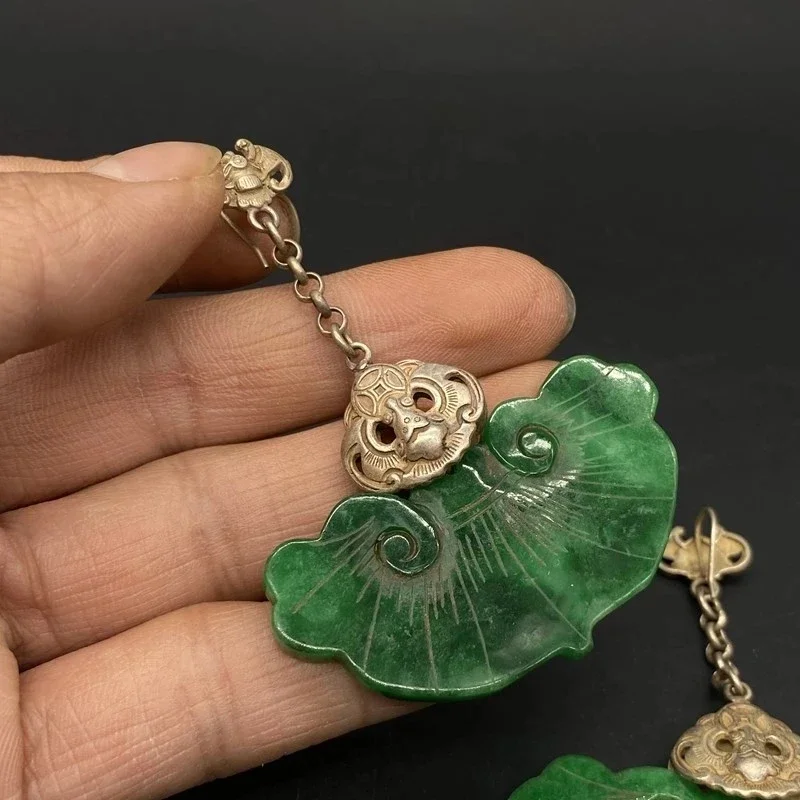 Chinese Antique Tibetan Silver Inlaid Jade Earrings Chinese Jade Earrings Jewels