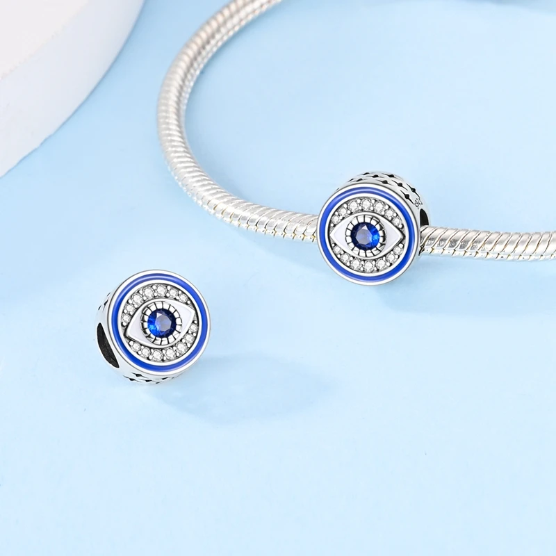 925 Sterling Silber blaue Augen und Palme Charms Kreuzigung Perlen Frauen Freundinnen Schmuck Geschenk – Detail 32
