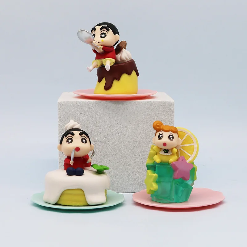 Figurines de Dessin Animé Shin Chan pour Enfant, Collection d'Ornements de Gâteau au Beurre, Modèle Kawaii, Cadeau, 6 Pièces