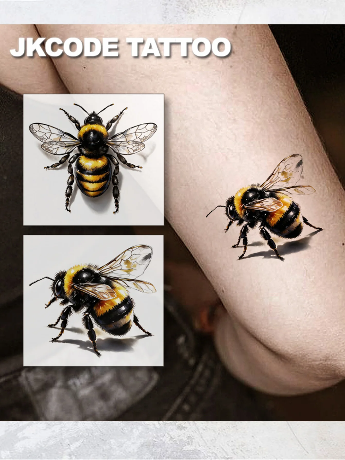 2-Pack Realistic Bee Tattoo Stickers, Stylish Mini Tattoo Stickers, Cool Tattoos, Waterproof Tattoos for Women, Simple Printed Tattoo Stickers, Washable Party Tattoo Stickers for Men, Lasts 3-5 Days