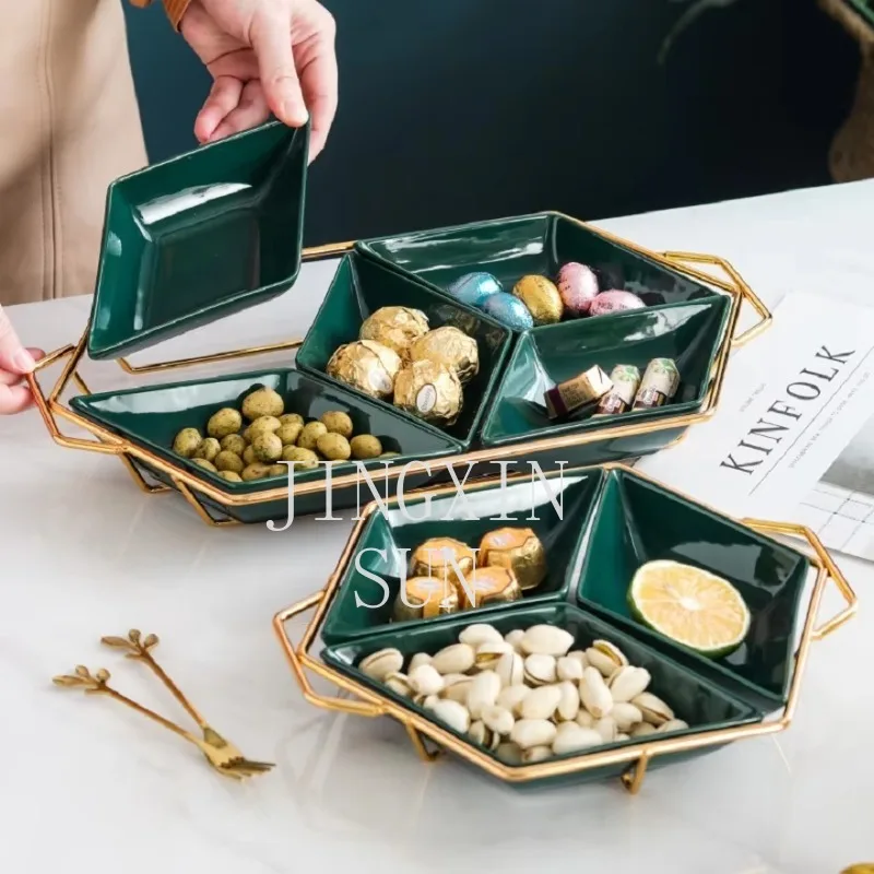 

Dark green ceramic dried fruit plate, snack platter, wrought iron rack, prismatic platter, lattice plate, cake snack plate