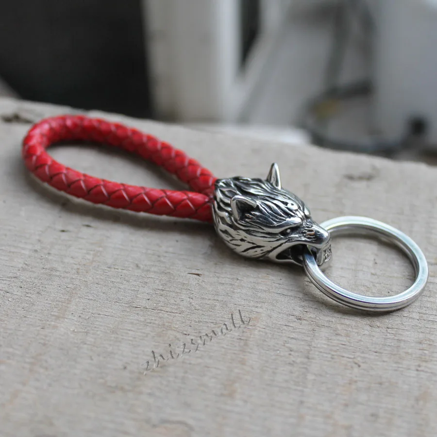 316L stainless steel wolf head leather car Automobile women's waist buckle key chain Viking Wolf Keychain Ring Keybob