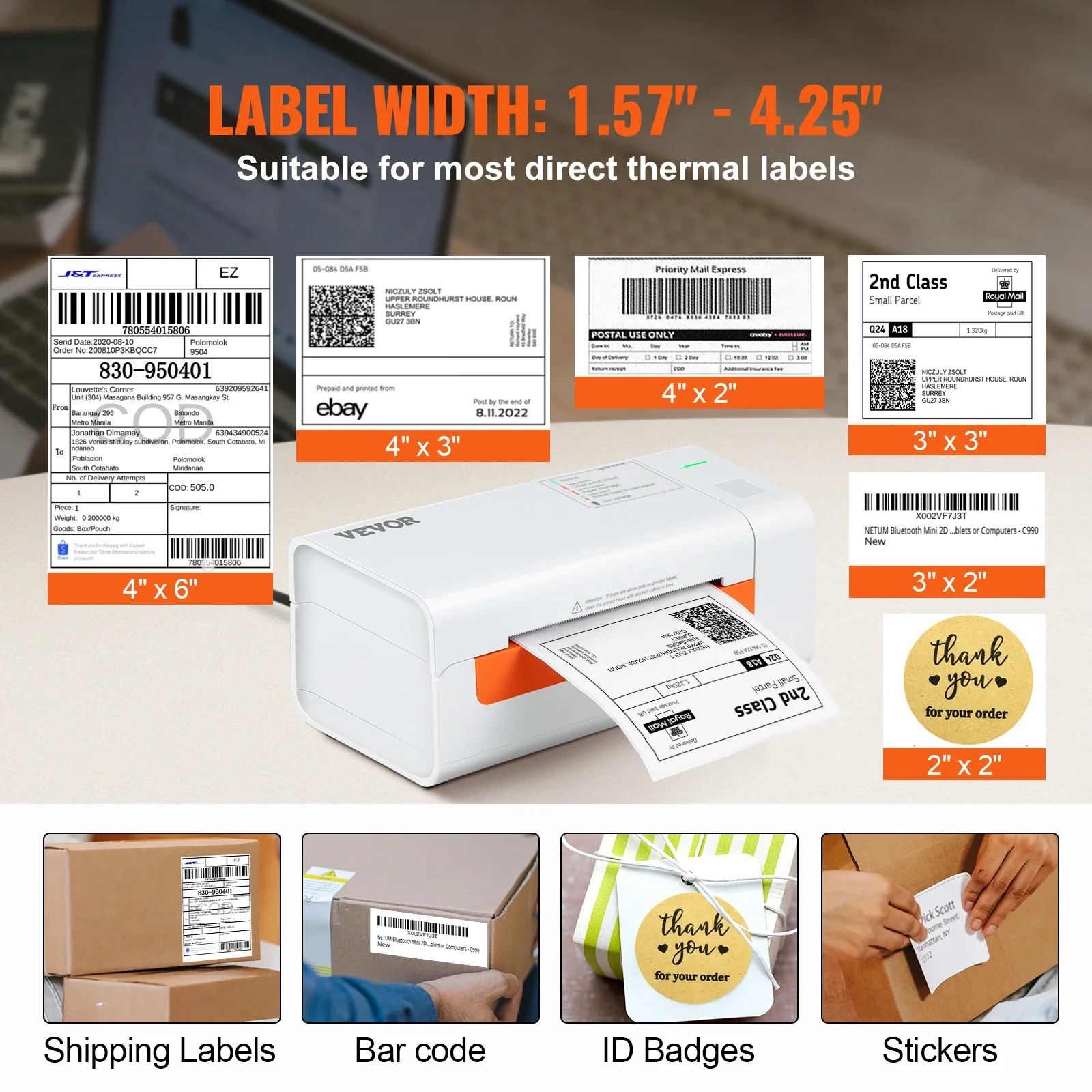 VEVOR New Label Printer 200x79x83mm Thermal Printer 150mm/s 203dpi USB Label Maker Sticker Shipping Barcode Printer