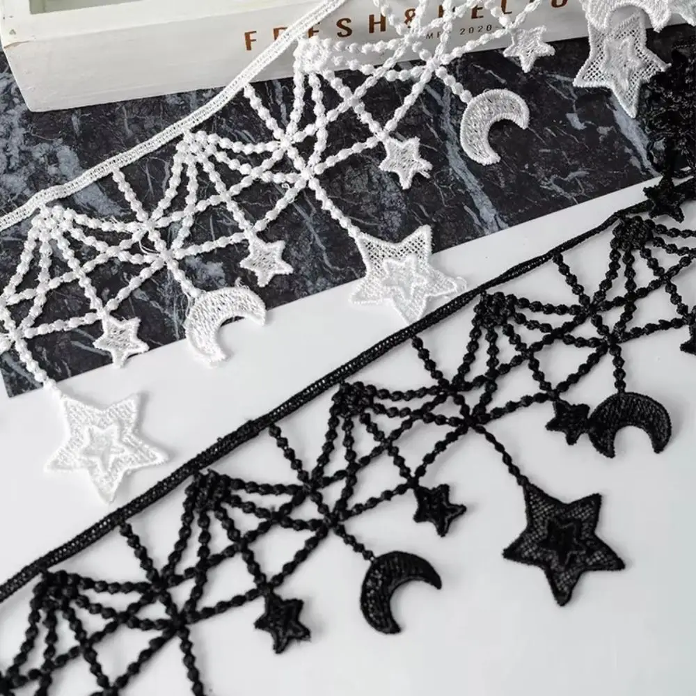 Accesorios de Encaje, Cinta de Encaje Negra y Blanca, Ancho 10CM, Diseño de Estrellas y Luna, Tela de Encaje, Accesorios para Ropa, Envoltura de Regalos