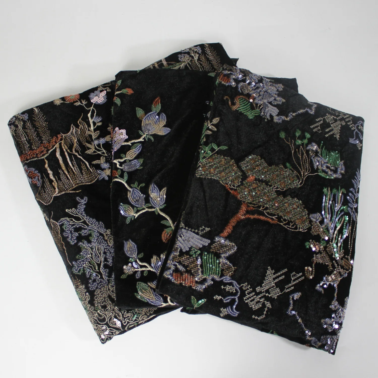 10Meters High end sequin embroidered velvet fabric with high drape sewing party clothes dance clothing fabric qipao skirt fabric