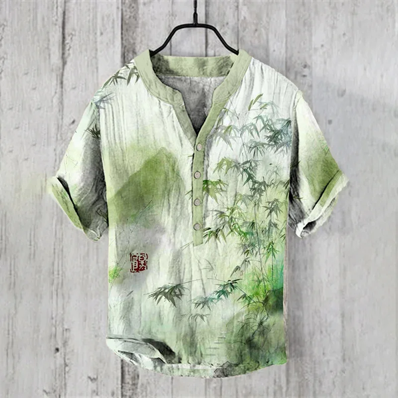 2024 Cross border 3D Digital Printing Hawaii Printed Short sleeved Shirt European Men's Shirt Source Factory Direct Supply Shirt