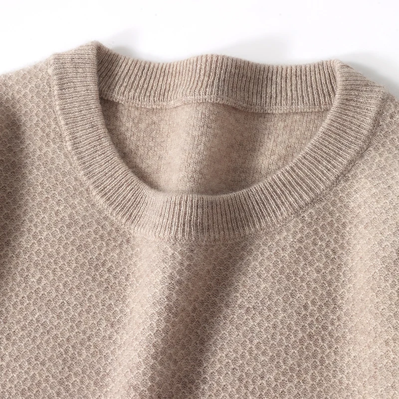 Men's Sweater Autumn/Winter New 100% Cashmere Round Neck Pullove Fashion Honeycomb Knitted Bottom Shirt Long Sleeve Warm Clothes