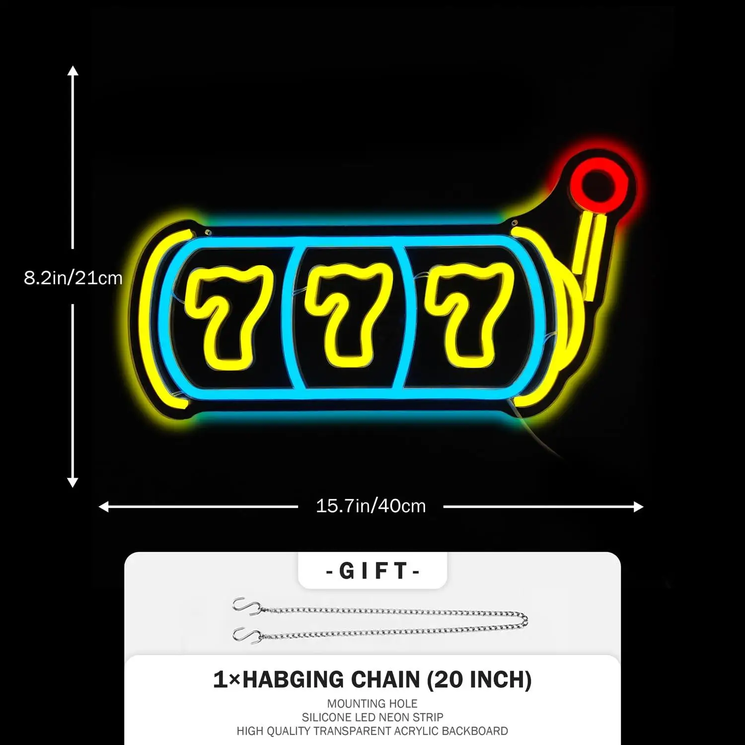 777 Slot Machine Neon Sign USB Dimmable LED Neon Light for Bedroom Gaming Room Man Cave Bar Casino Party Decorations Wall Lights