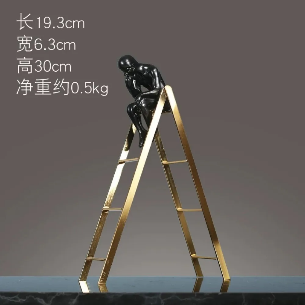 Modern Light Luxury Metal Thinker Statue Neoclassical Home Decor for Living Room TV Cabinet Model Room