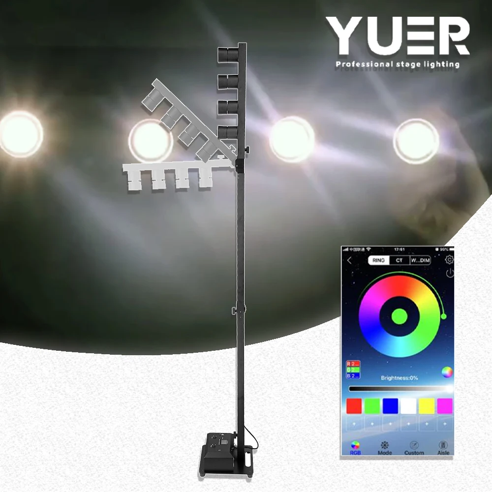 4X10W LED White Battery Floor Lighting with manual zoom DMX Wireless Mobile DMX APP software Control for Indoor Stage Banquet