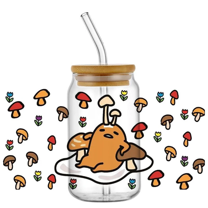 cartoon Gudetama design 16oz UV DTF Wraps Transfer Sticker DIY For Libbey Glass Cup Waterproof Wrap Transfers Decals