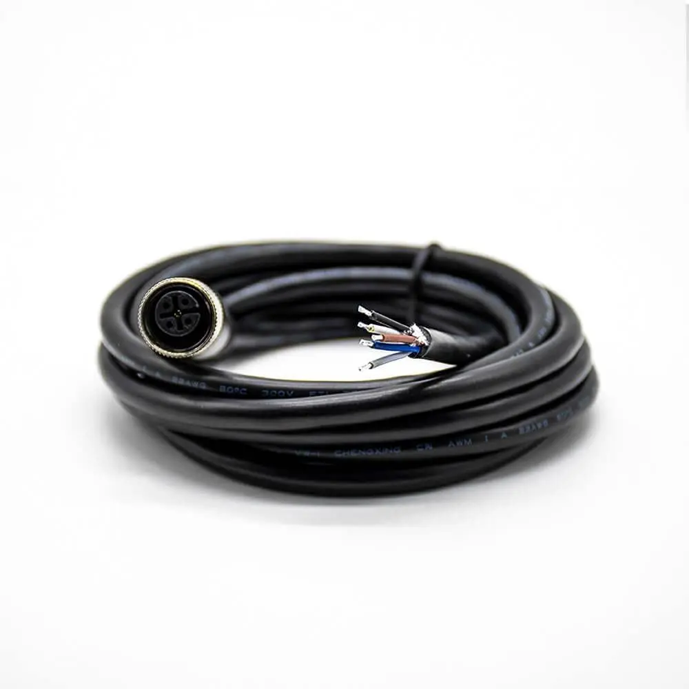 M12 5Pin Female Straight Extension Cable with A Code Molded Connector 2M AWG22 PVC Black Cable for Industrial Automation