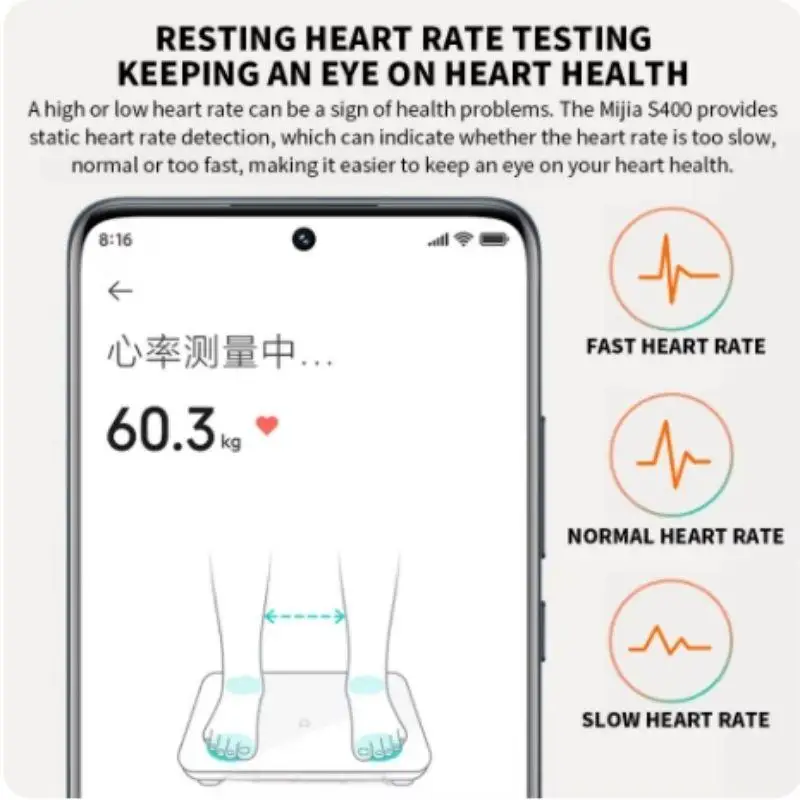 Xiaomi Body Fat Scale S400 Bluetooth 5.0 Weight Scale Smart Home Body Composition 150KG BMR Test Heart Rate Hidden LED Display