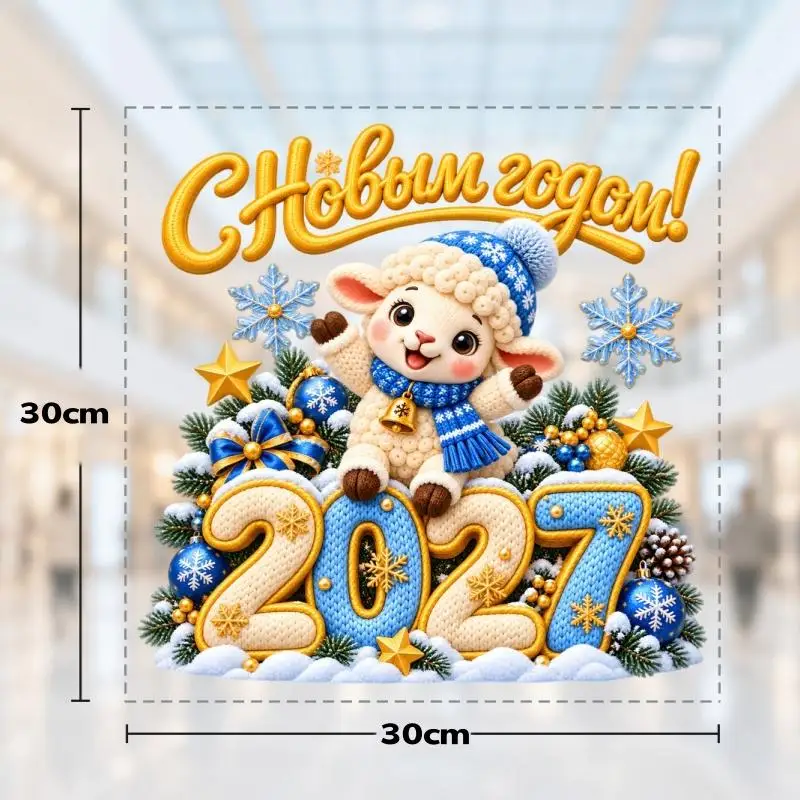 Imitation Knit Lamb Christmas Window Decal 2027 New Sheep Sticker Ornament Waterproof for Bedroom Xmas Decoration