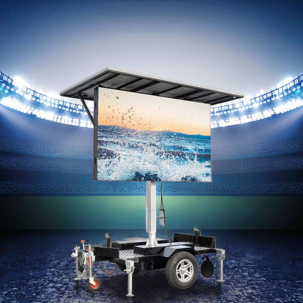 Solar Powered Mobile LED Trailer Screen IP65 Waterproof Full Color Outdoor LED Advertising Video Wall