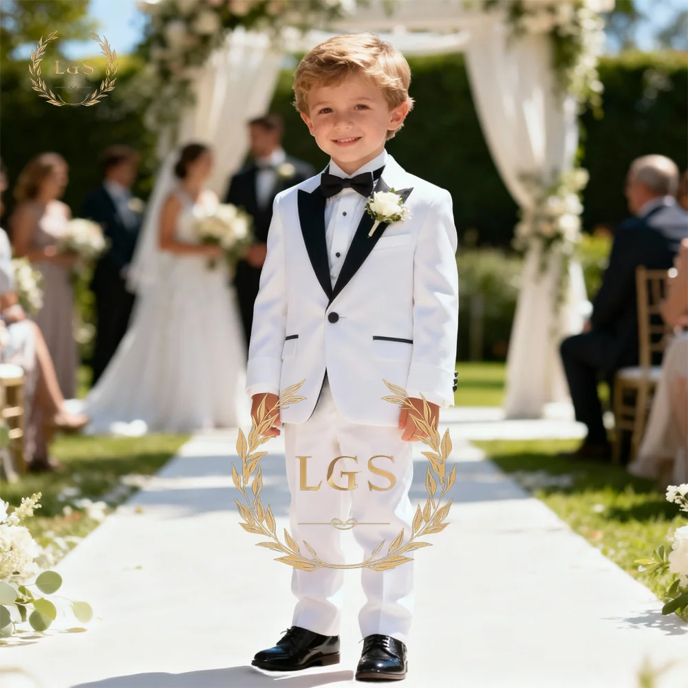 

Boys' 2-Piece Suit, Black Satin Collar & Single-Button Design, Customizable, Suitable for Weddings, Dinners