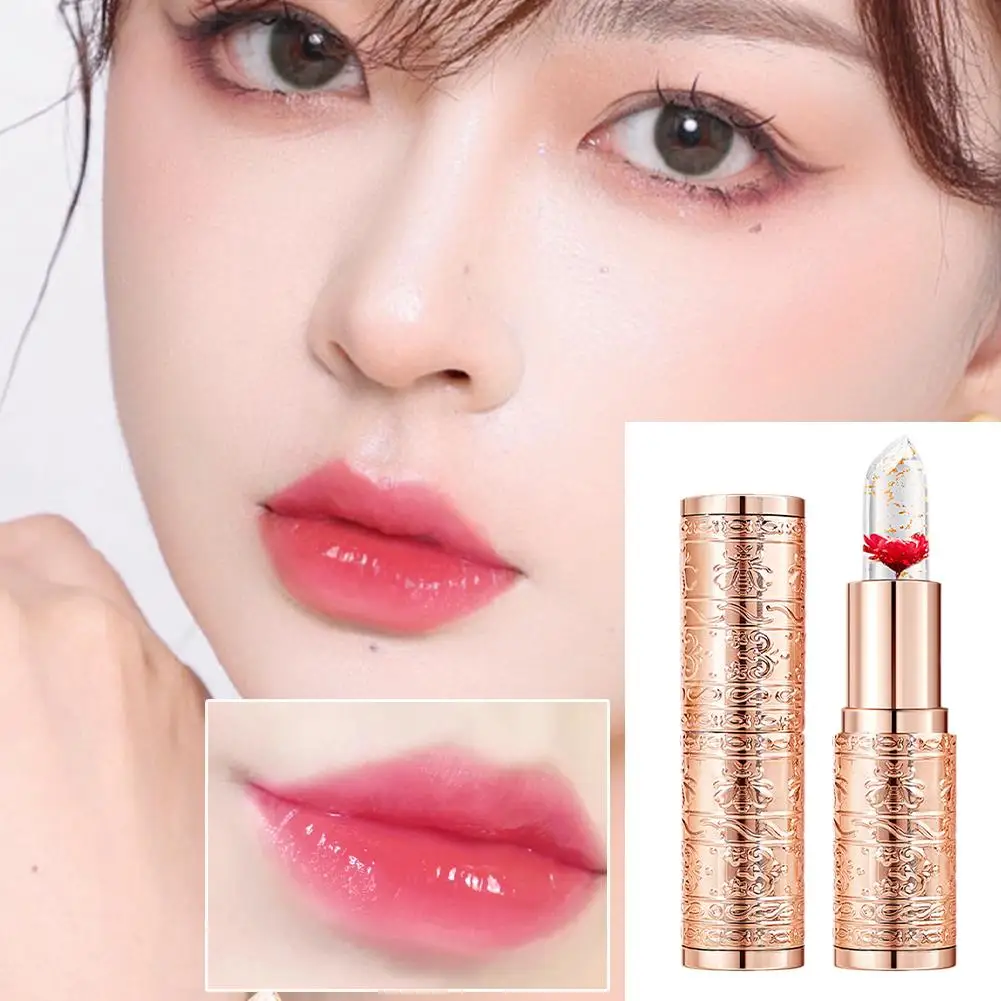 3 Farben Blume transparenten Lippenstift dauerhafte Feuchtigkeit creme Kristall Gelee Lippenstifte Temperatur Farbwechsel Lippen balsam Lippen Pflege