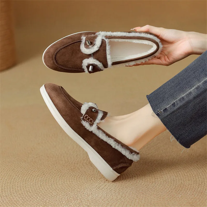 

Новая осенне-зимняя женская обувь из овечьей замши, модная женская обувь в стиле ретро с круглым носком на низком каблуке, шерстяные женские туфли-лодочки, лоферы ручной работы