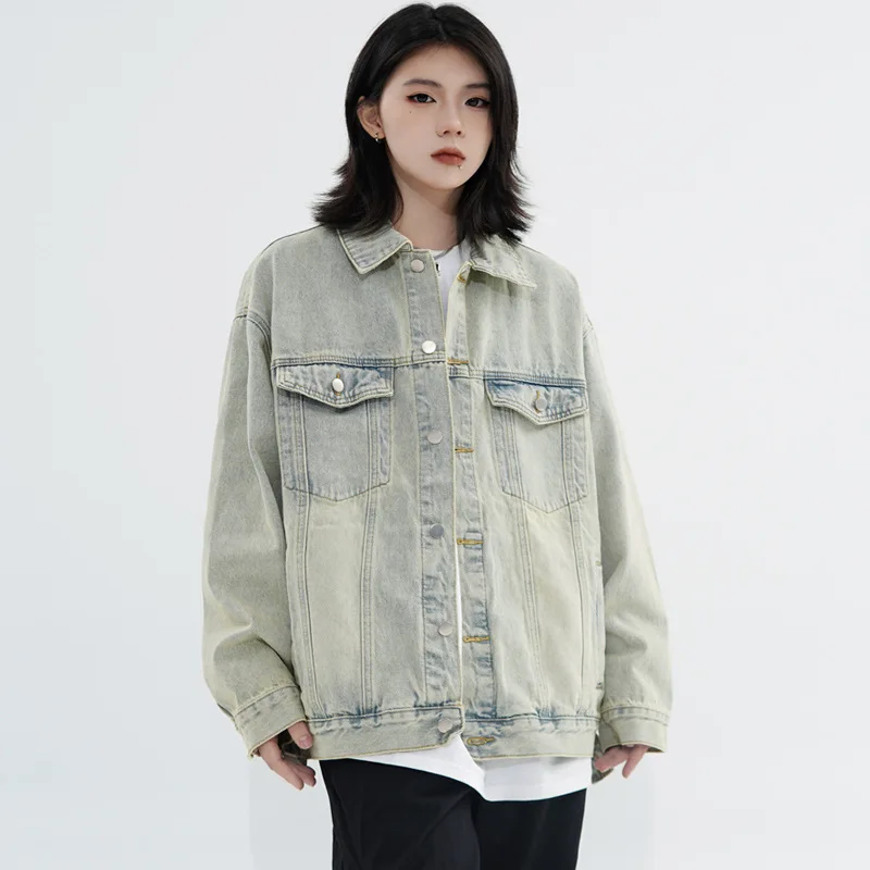 Fashion Retro Washed Denim Jacket for Women, Loose Cut Long Sleeved, Black, New Multi-functional Collar Denim Jacket for Women