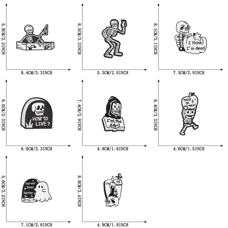 8 Stück Totenkopf-Buchstaben-Aufnäher, bestickt, für Kleidung, zum Aufbügeln, thermoadhäsive Stoffe, Nähen, Anime-Jacke, Outdoor, Geister-Punk – Detail 2