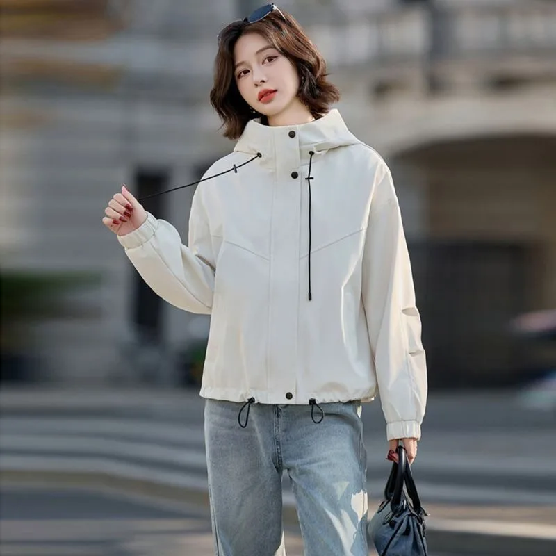 

Solid Color Short Coat for Women Korean Style Loose Fashion Casual All-match Hooded Jacket Top