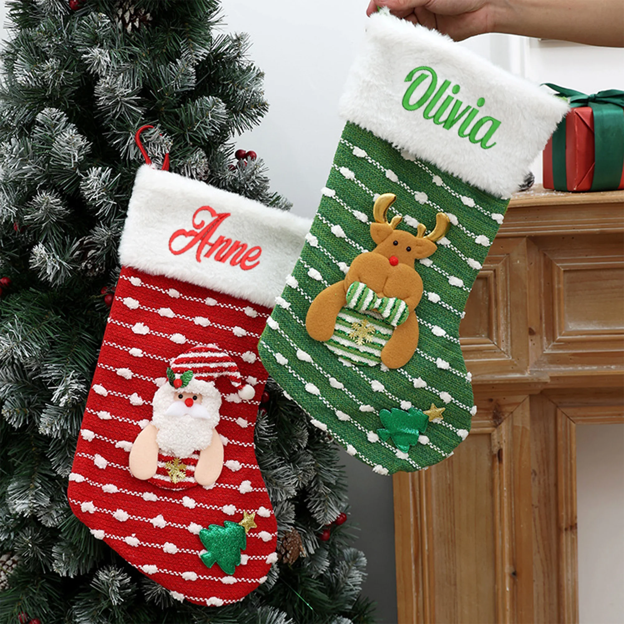 

Customized Christmas Socks Gift Bag Knitted Christmas Embroidery Name Children's Gift Bag Candy Bag Christmas Tree Ornament