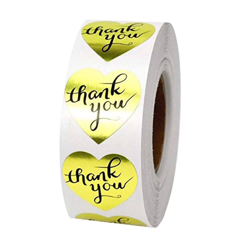 

500Pcs Heart Shape Cartoon Stickers Roll Gold Label Decals for Holiday Festival Birthday Party Decorations Colorful Adhesive