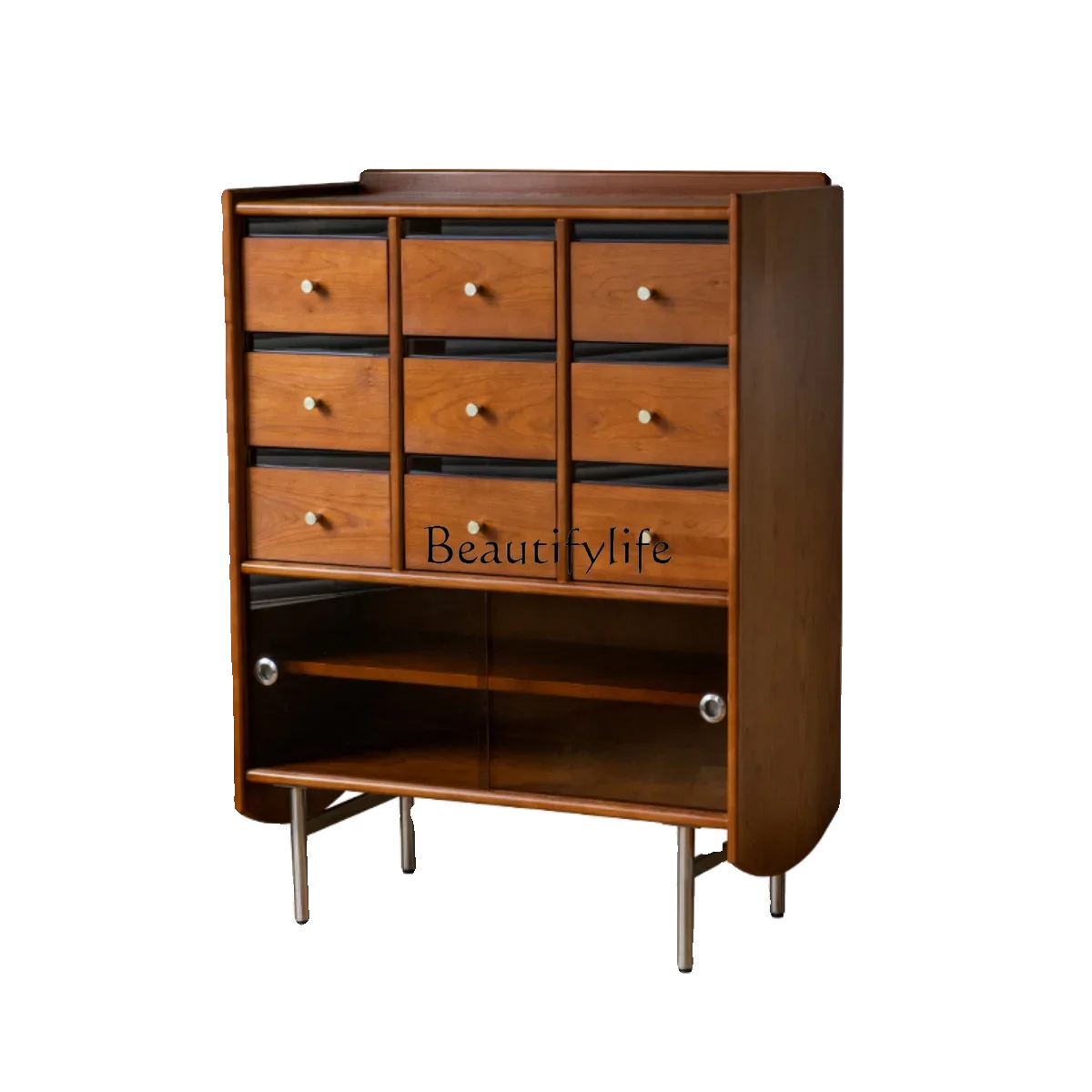 

1LXRetro solid wood dining side cabinet living room wall locker medieval