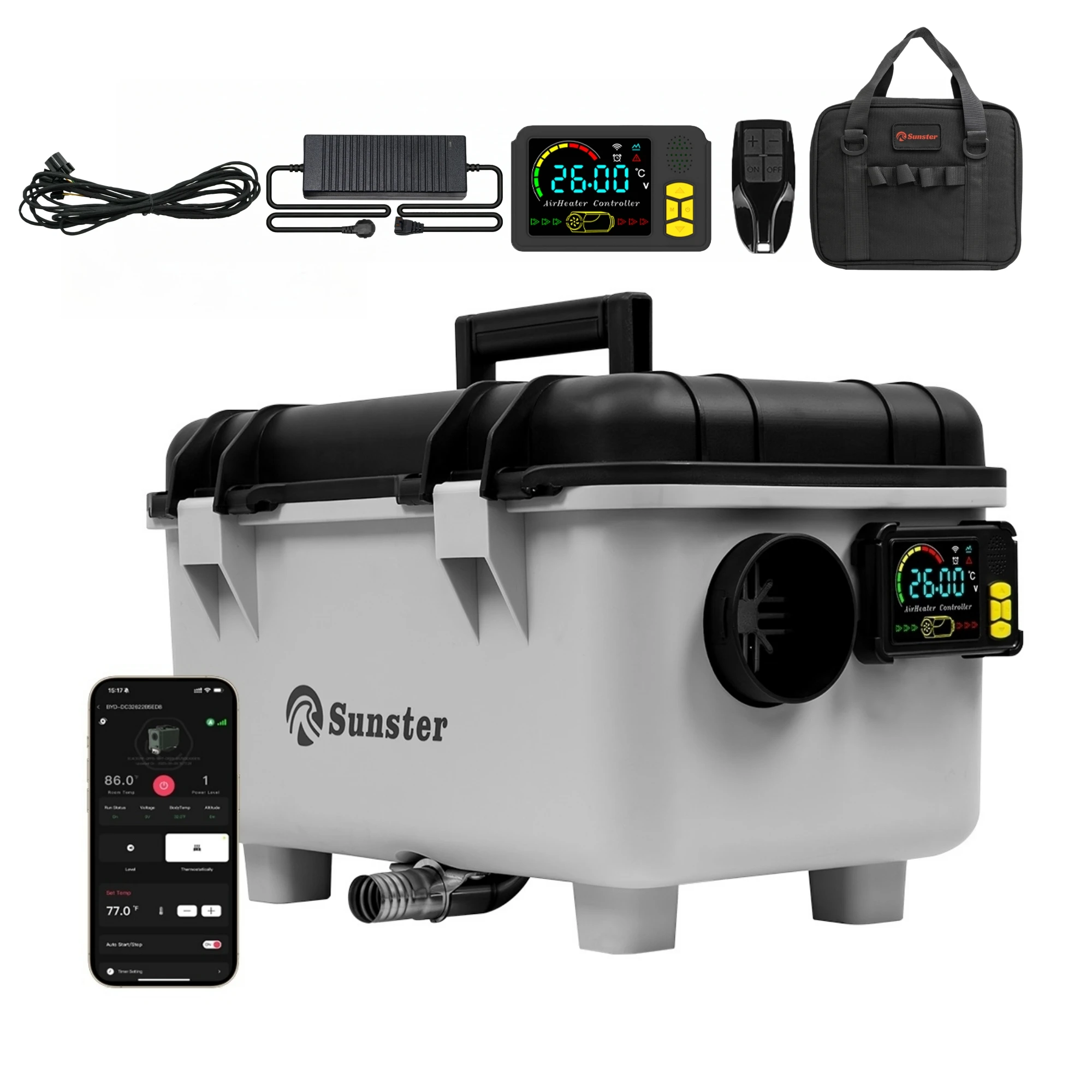 Riscaldatore Diesel 8KW 12V/24V/110-240V con App Bluetooth, Display e Telecomando per Tenda, Campeggio, Camper e Auto